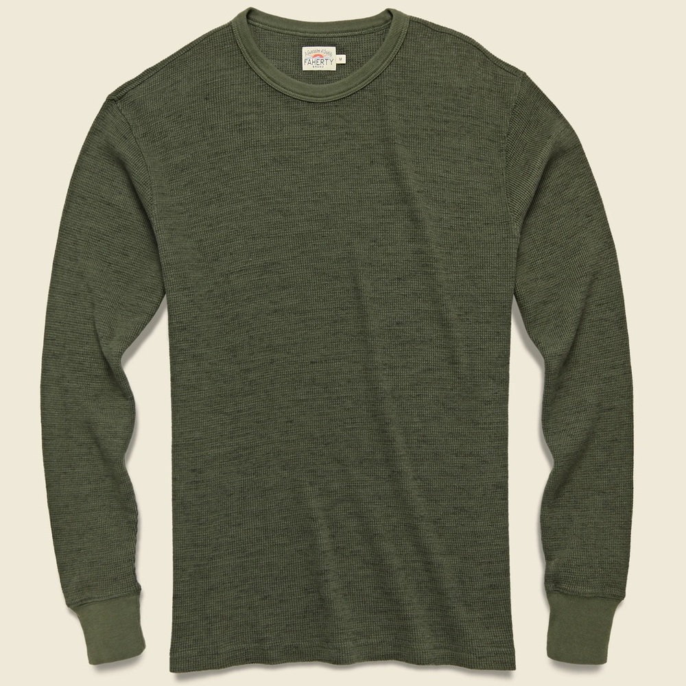 Faherty Essential Waffle Crewneck - Olive